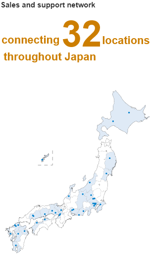 Sales and support network connecting 31 locations throughout Japan