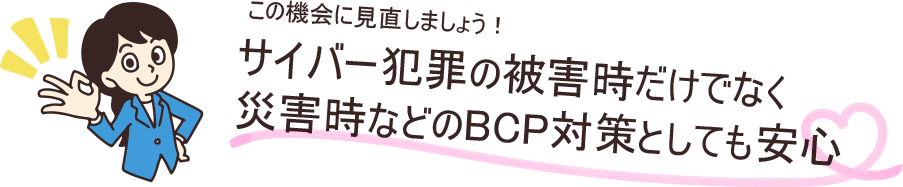 この機会に見直しましょう！サイバー犯罪の被害時だけでなく災害時などのBCP対策としても安心