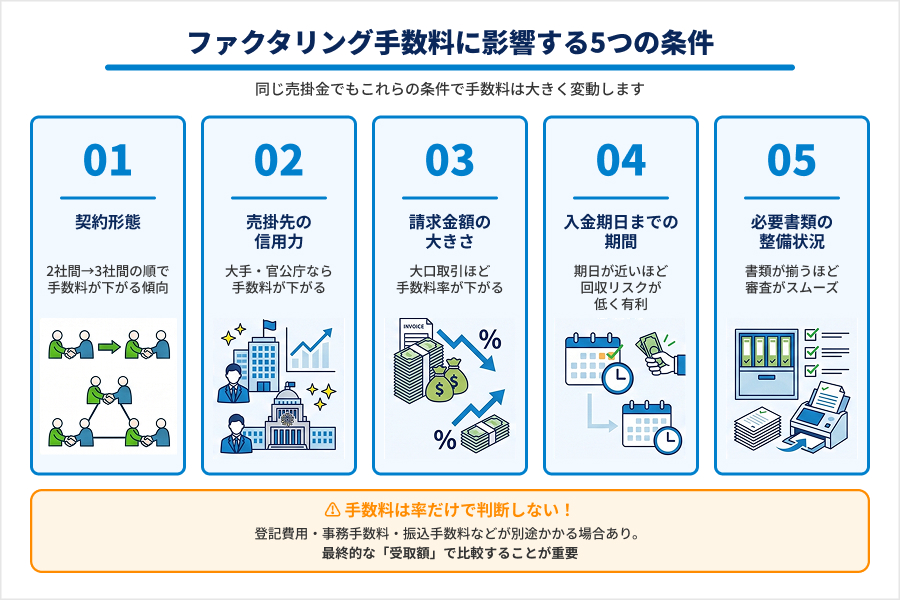 ファクタリング手数料に影響する5つの条件